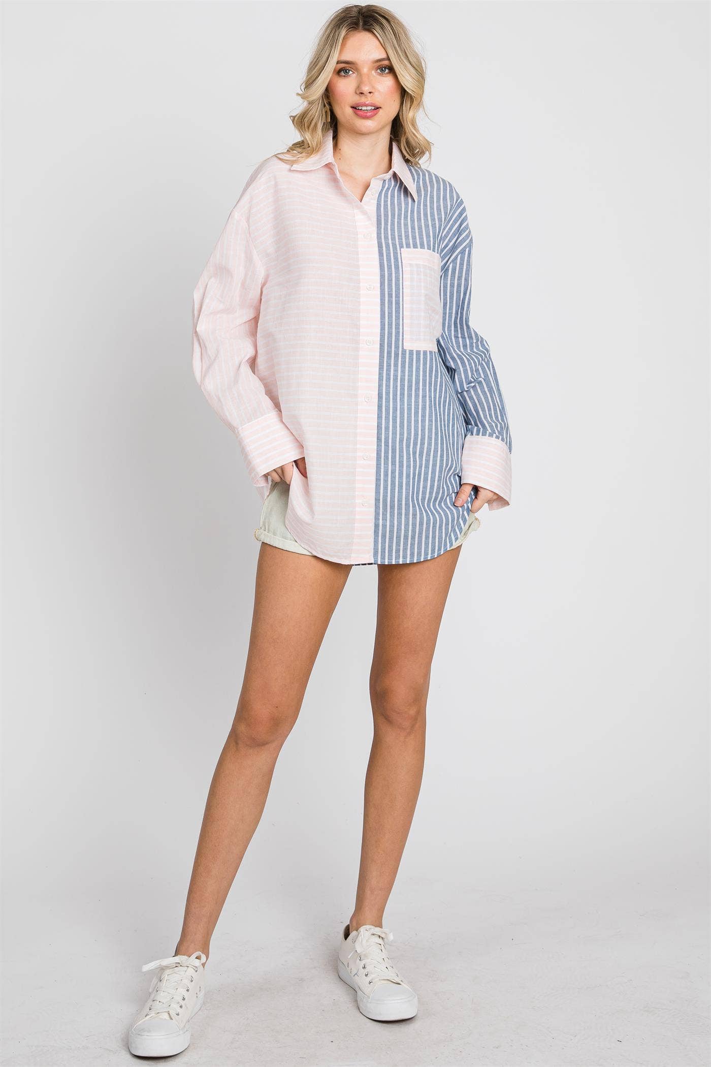 Oversized Stripe Button-Up Shirt