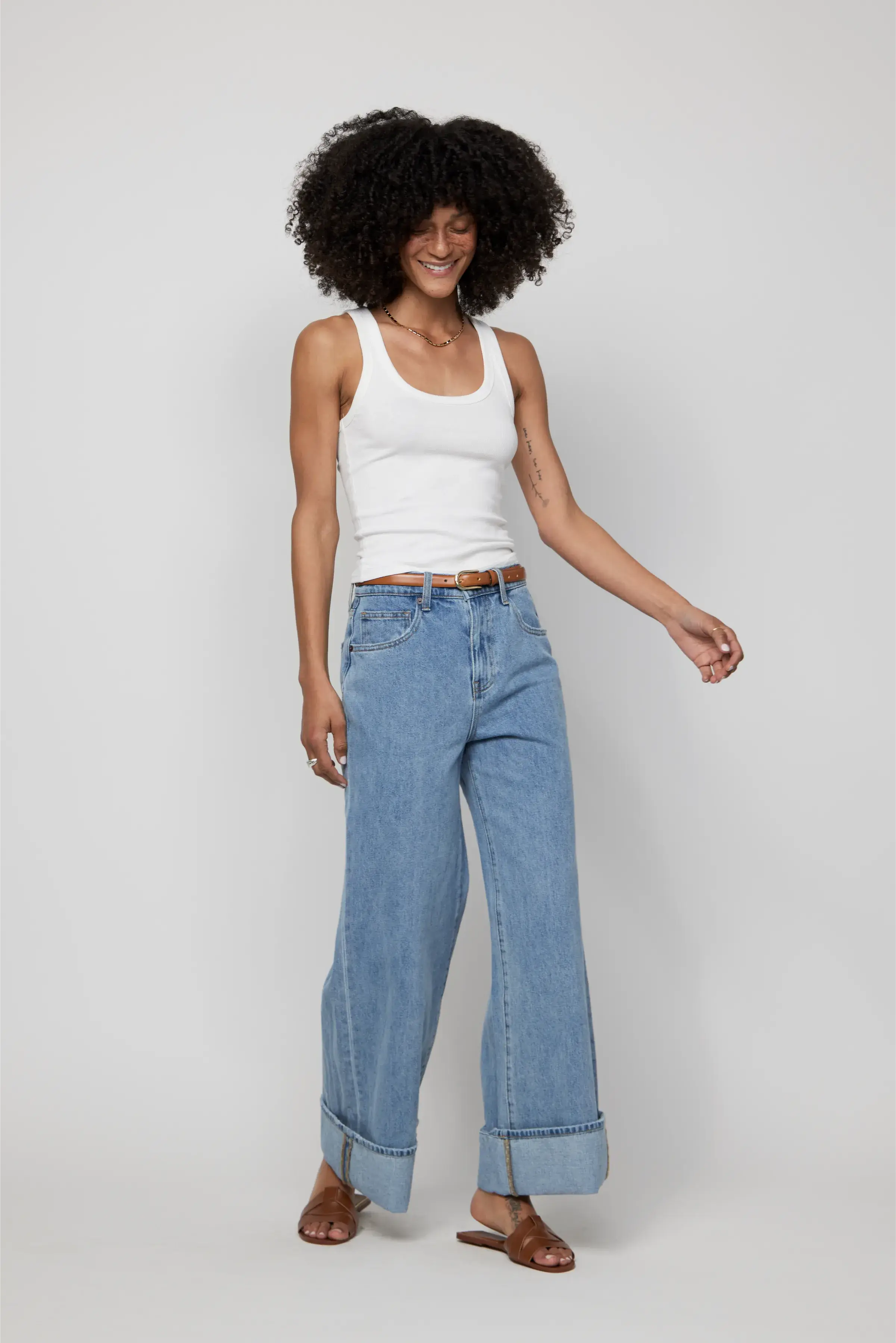 Parker Baggy Cuffed Wide Leg Jean, Light Worn