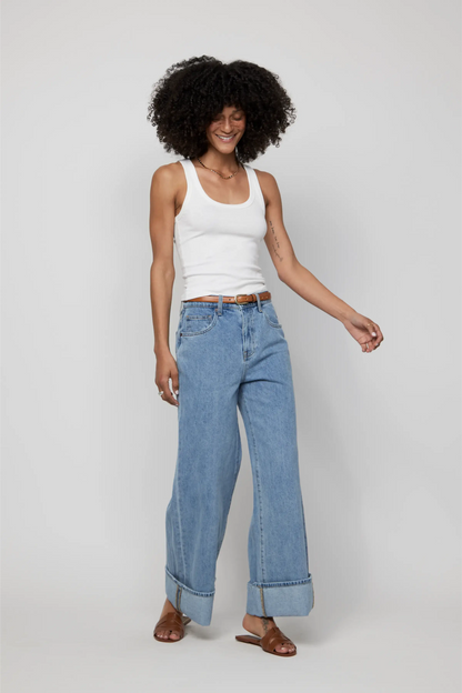 Parker Baggy Cuffed Wide Leg Jean, Light Worn