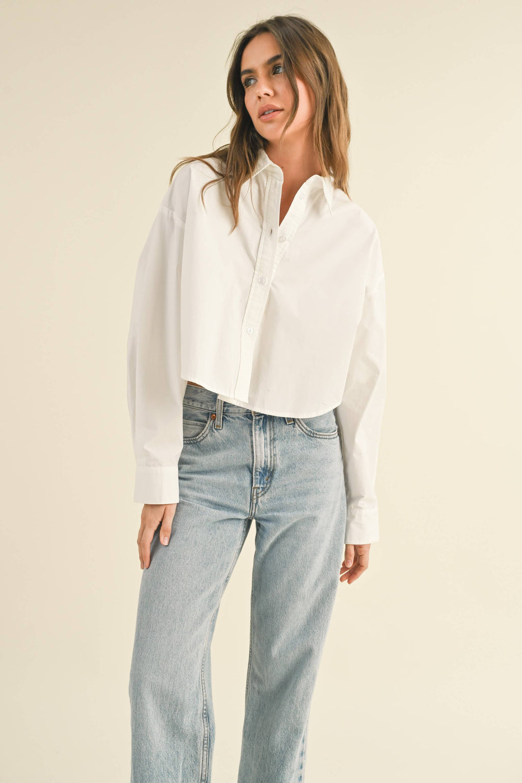 White Cropped Button Down Shirt