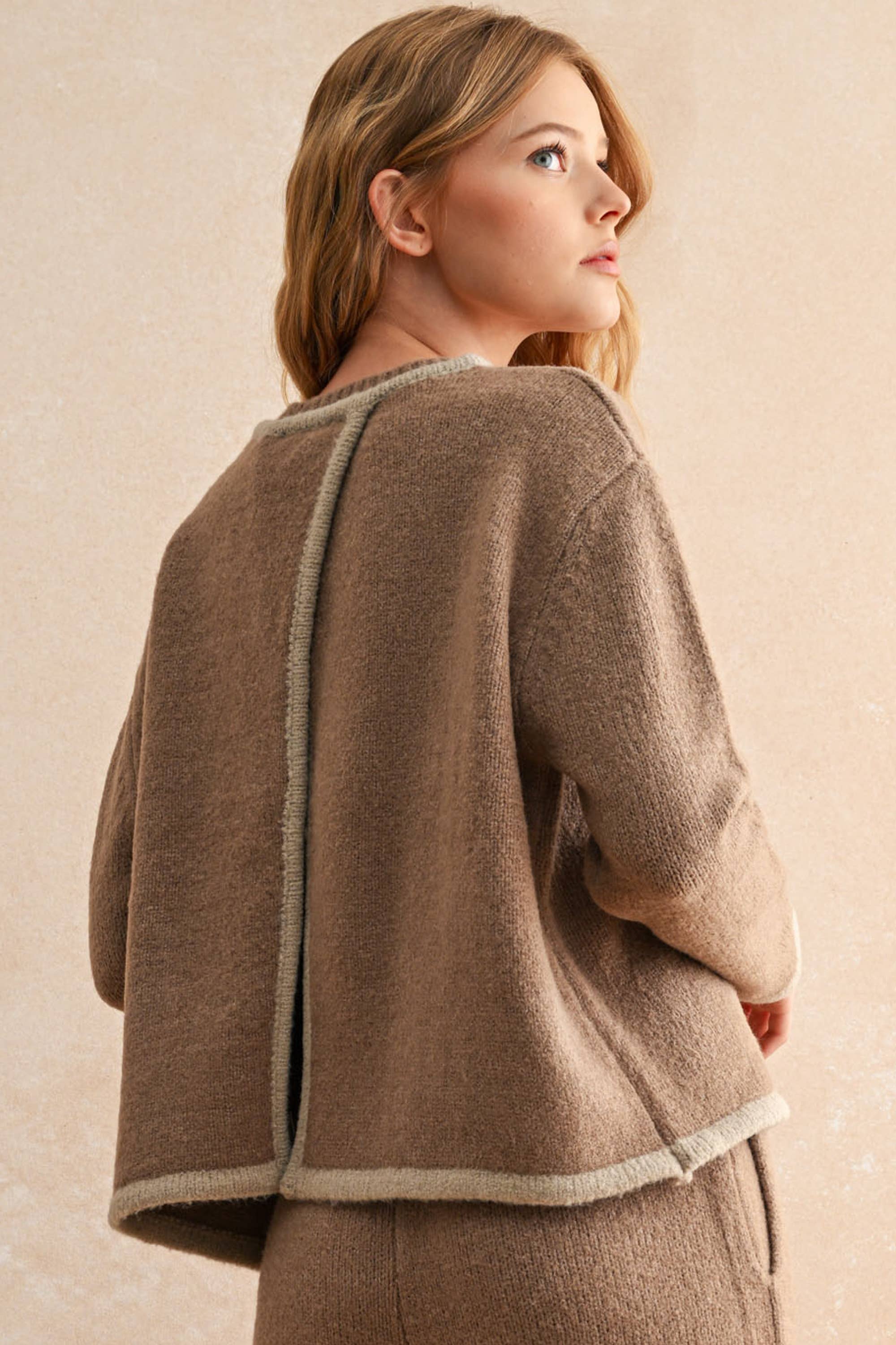Mocha Open Back Sweater