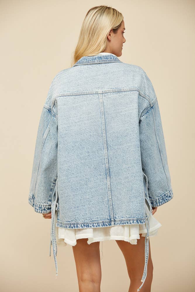 Side Tie Oversized Denim Jacket