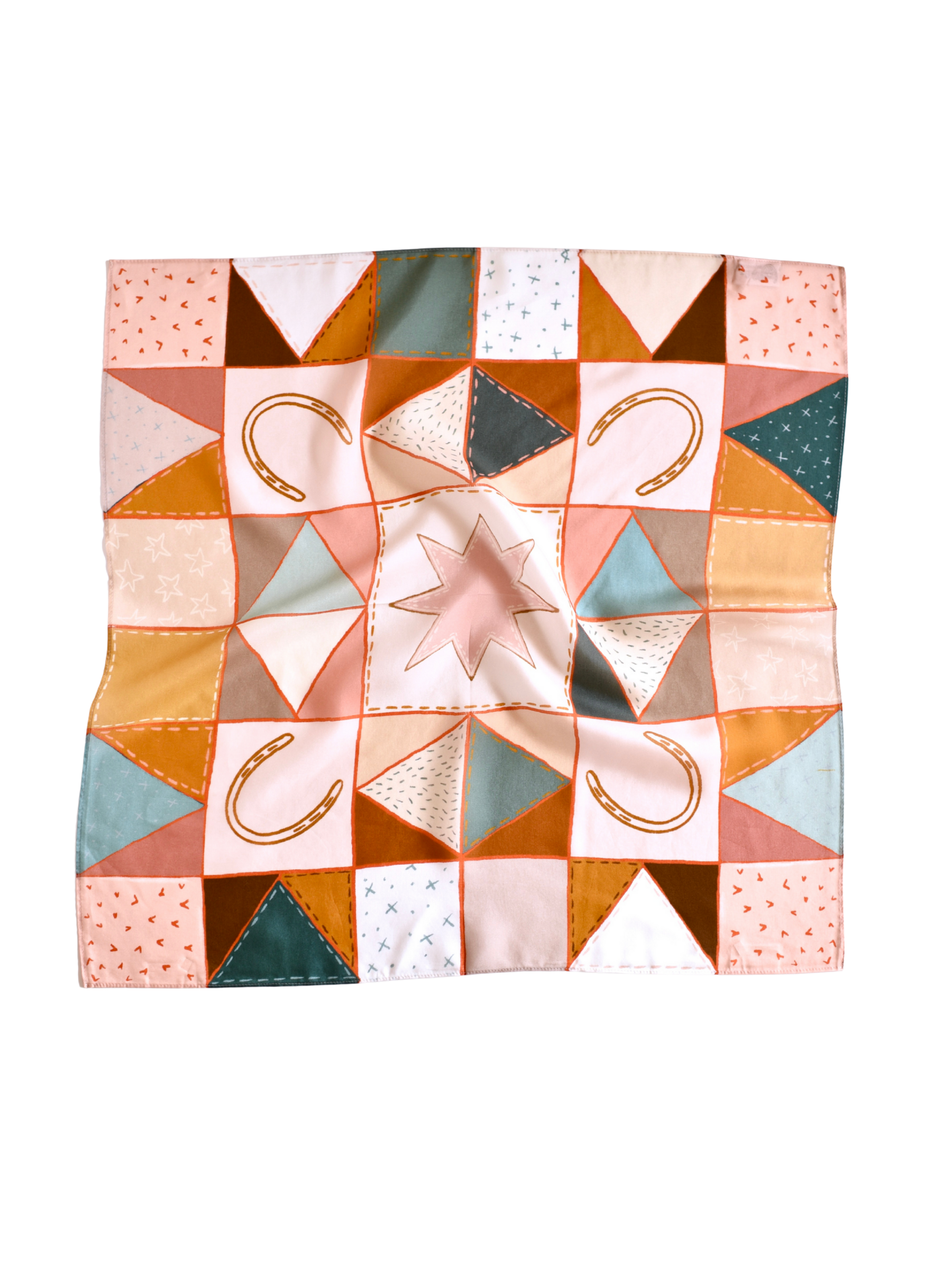 Western Horseshoe Vintage Ranching Patchwork Quilt Silk Wild Rag Scarf Holiday Gift