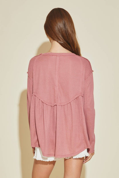Washed Rose Waffle Knit Top