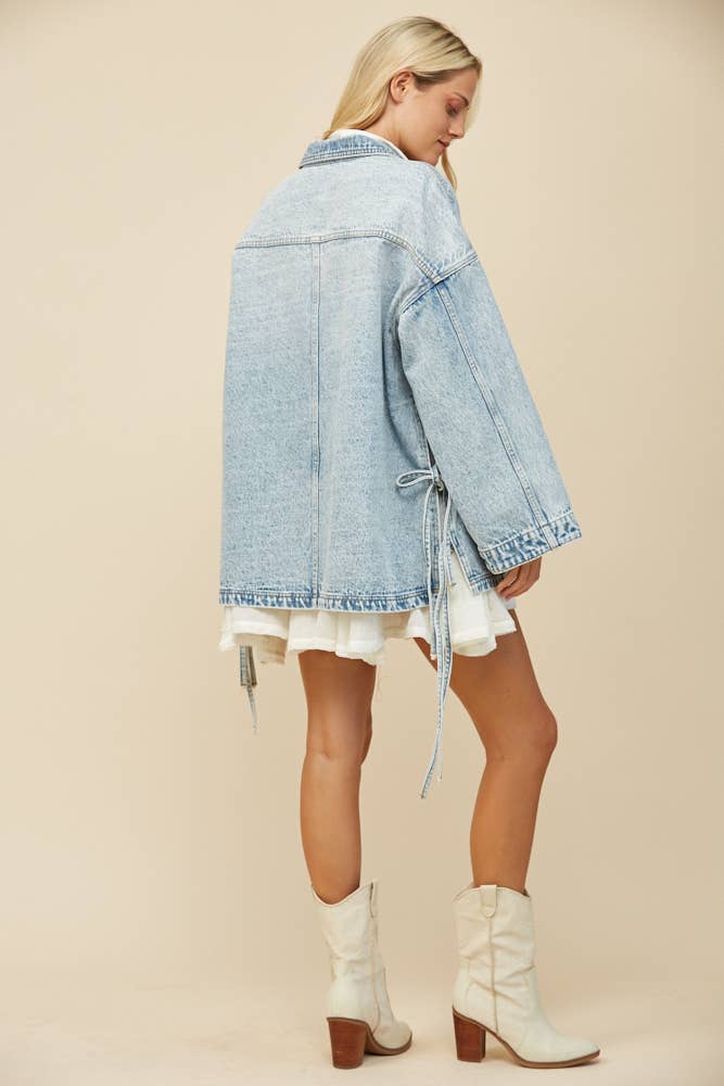 Side Tie Oversized Denim Jacket