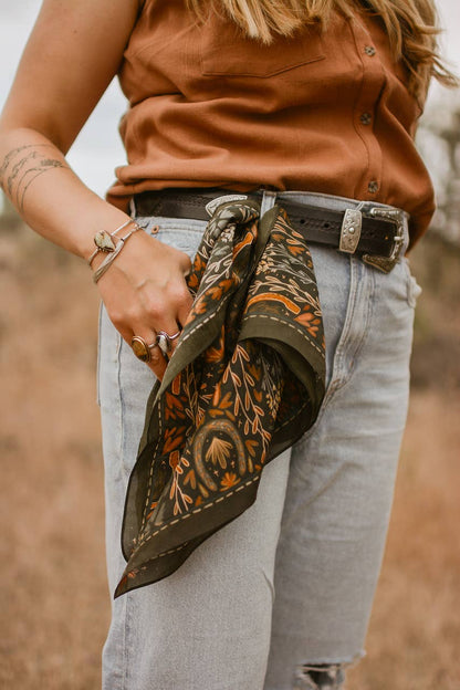Western Harvest in Deep Juniper Silk Wild Rag Scarf