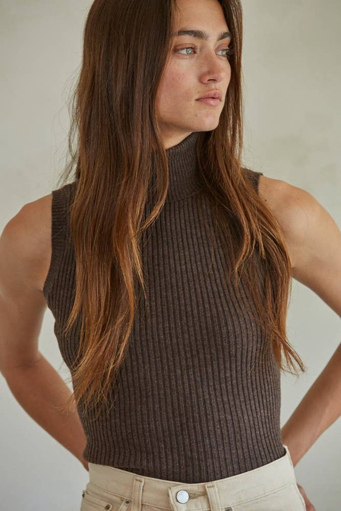 Knit Turtleneck Sleeveless Top
