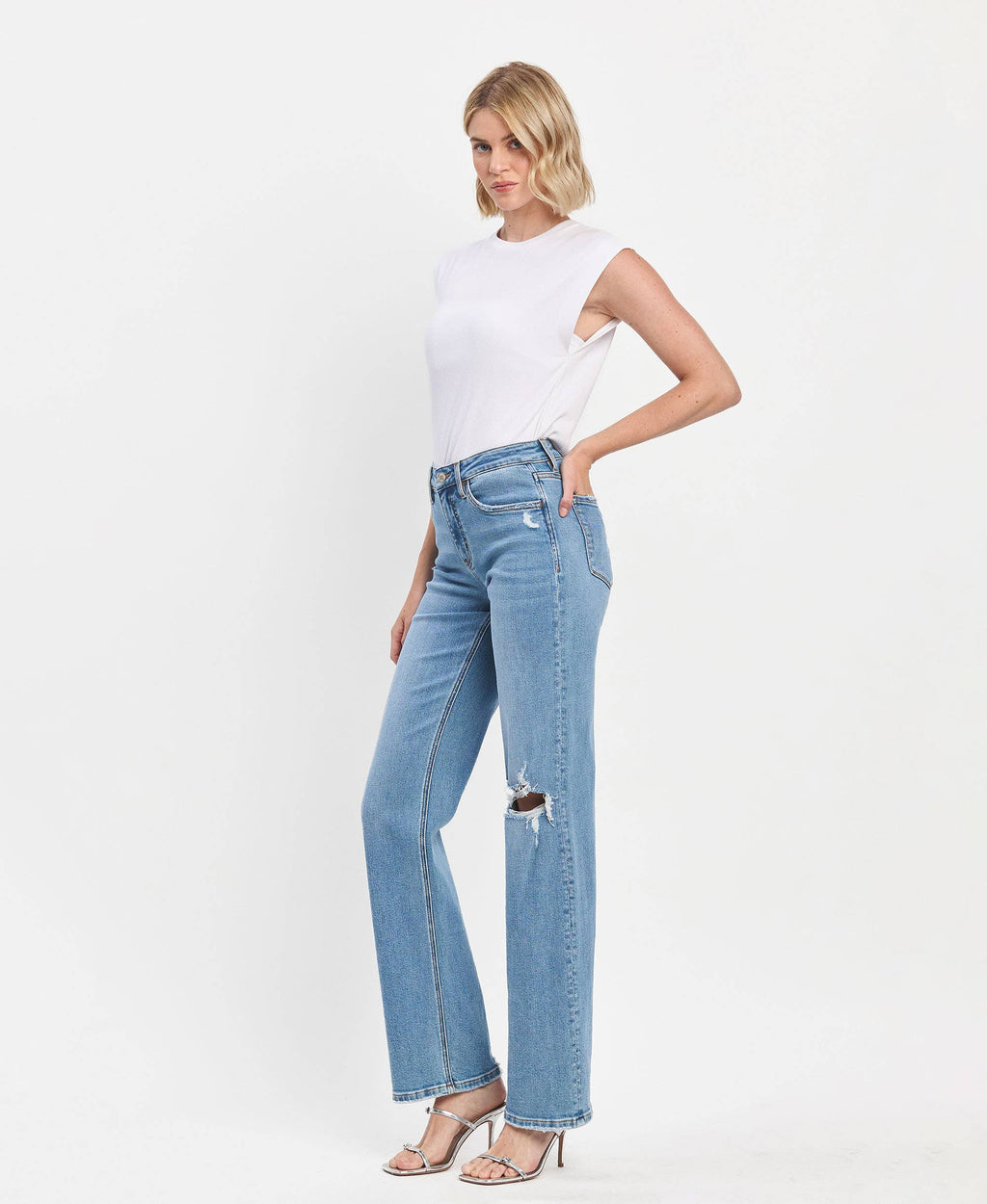 High Rise Full Length Slim Wide Jeans