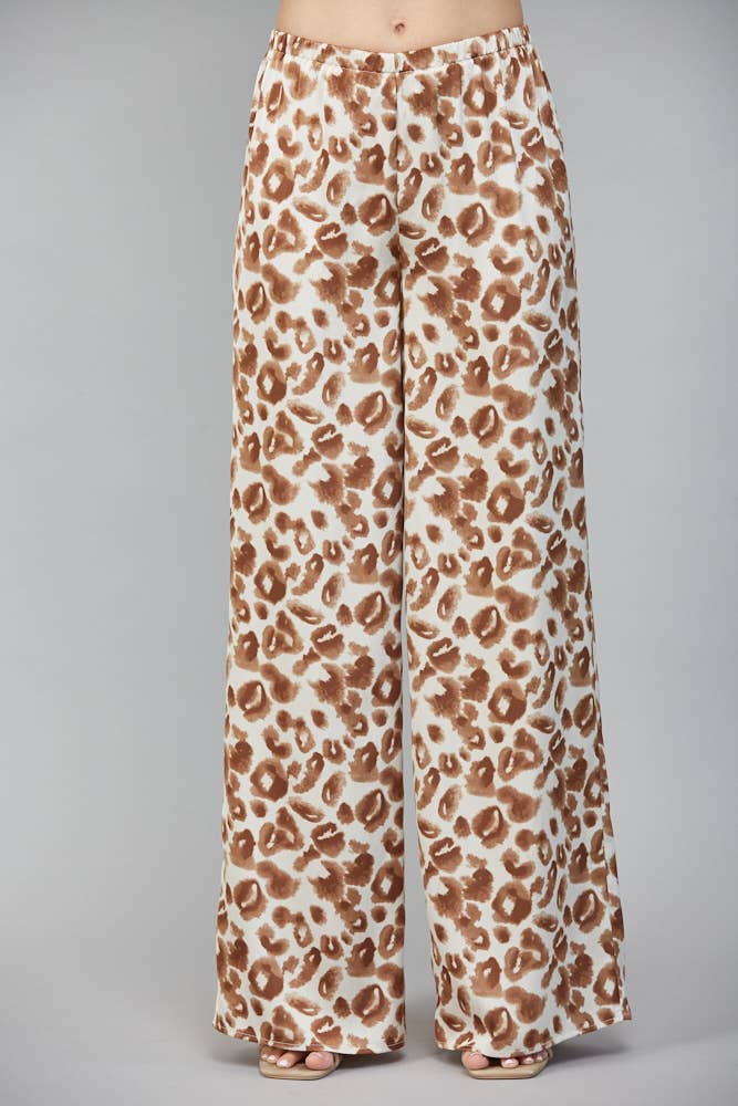 Animal Print Satin Wide Leg Pants