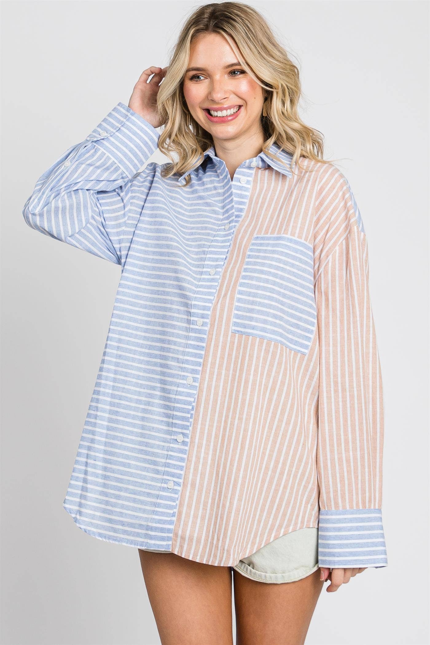 Oversized Stripe Button-Up Shirt