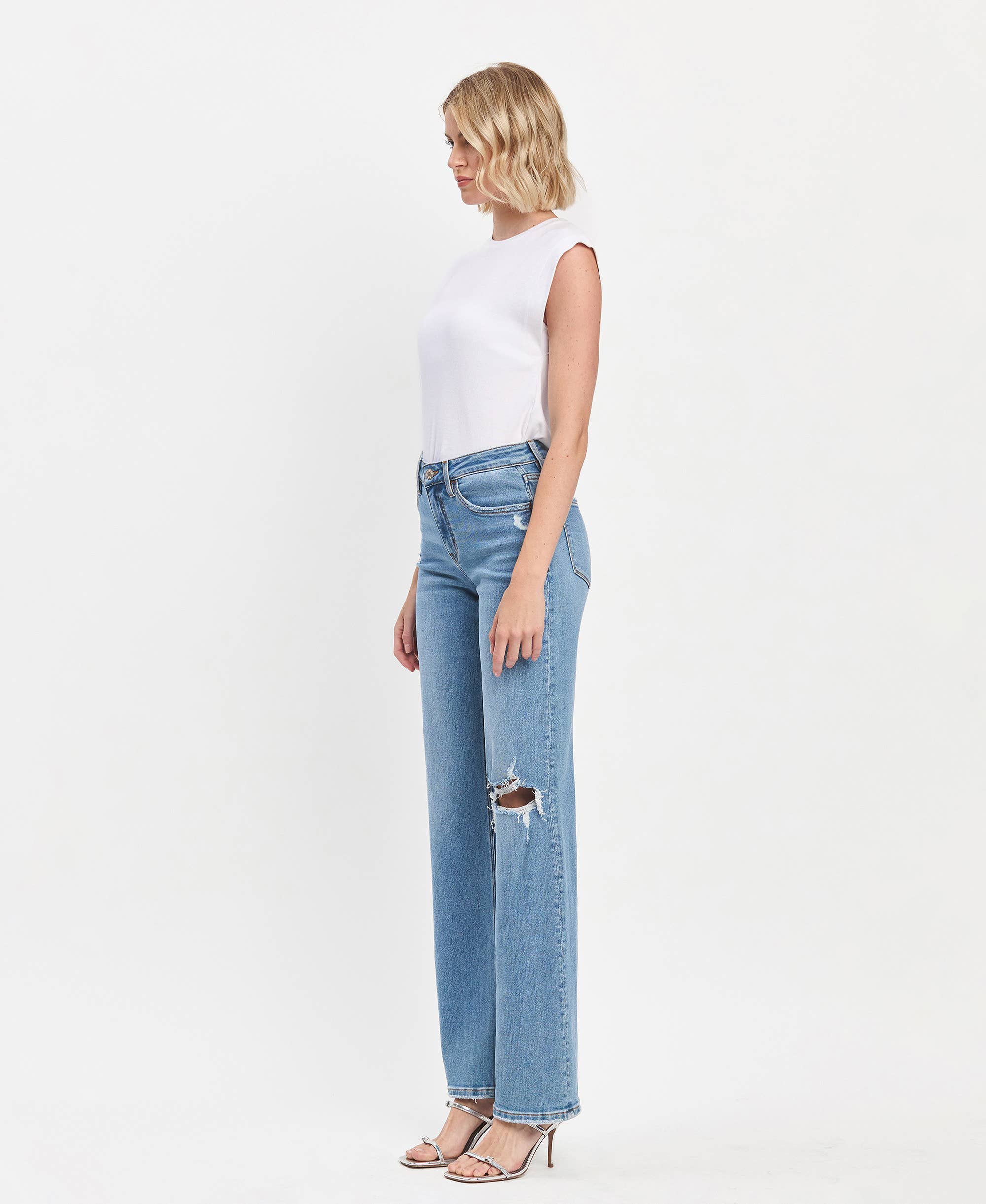 High Rise Full Length Slim Wide Jeans
