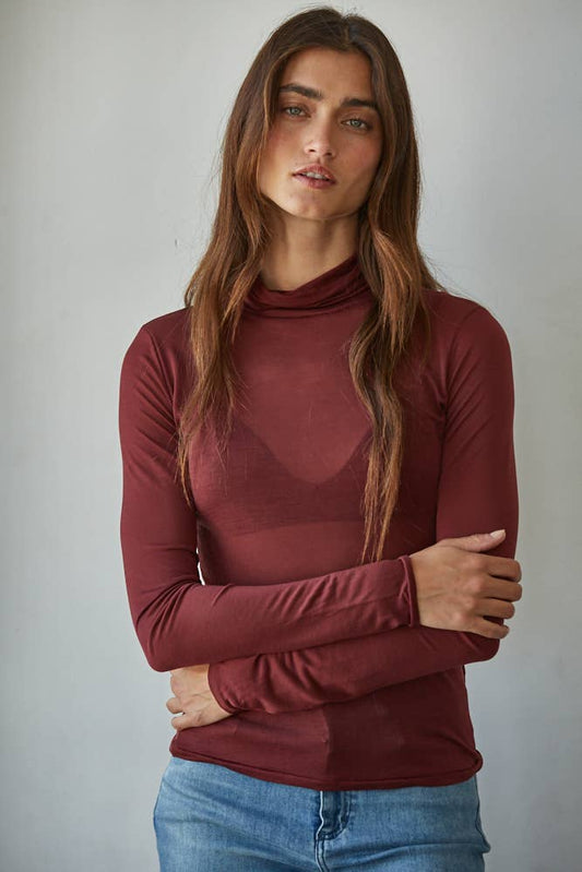 Jersey Turtleneck Sheer Top