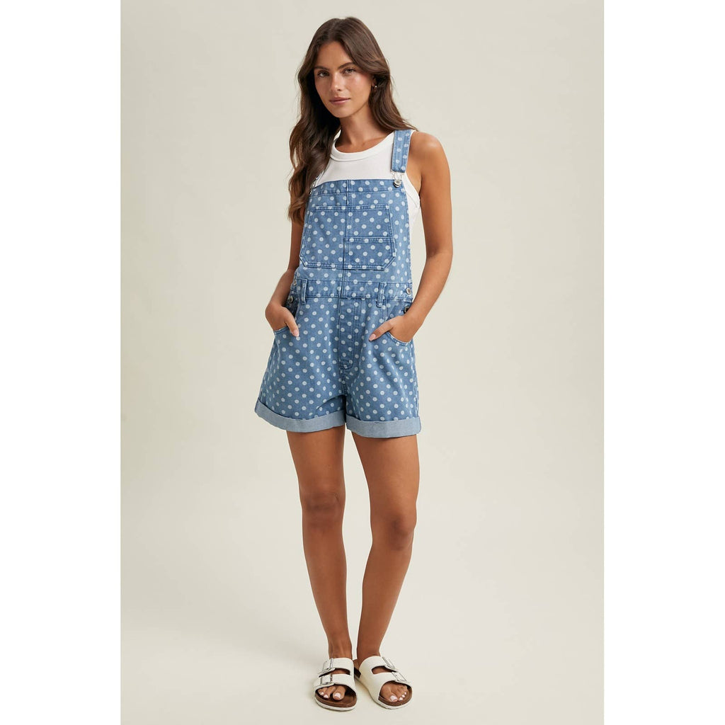 Polka Dot Denim Short Overalls