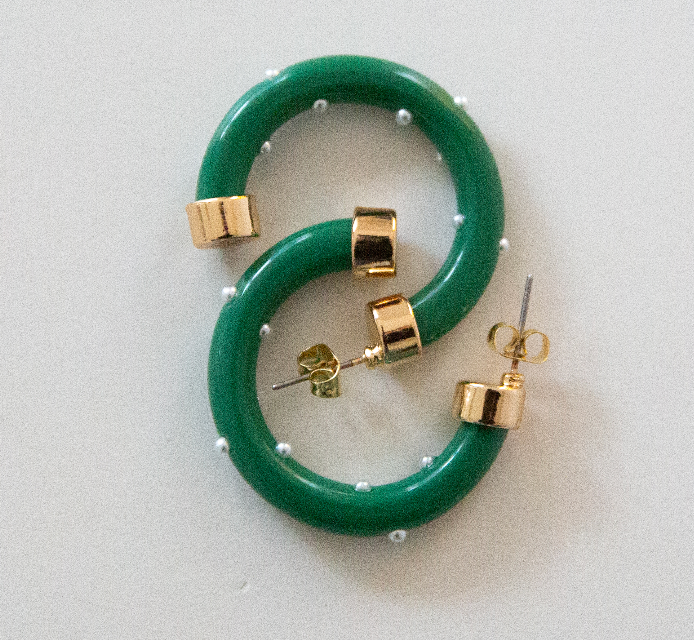 Small Hoop Earrings - Kelly Green with Pearls