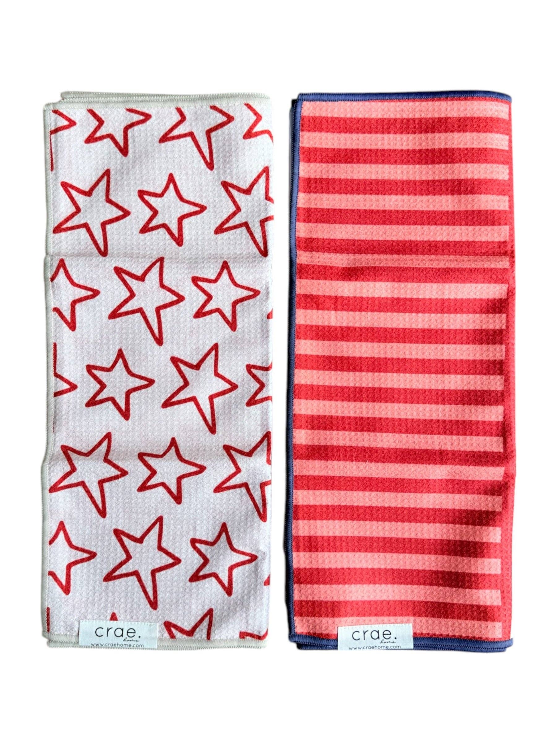 Stars/Stripes On Stripes: 2 Double Sided-Hand Towels
