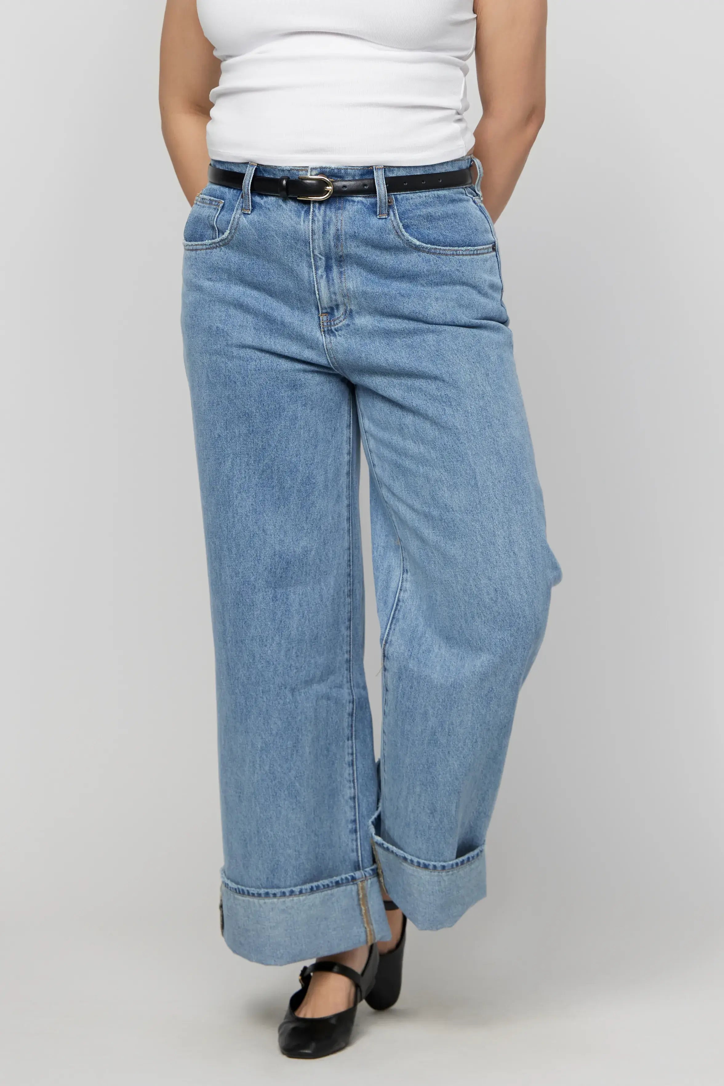 Parker Baggy Cuffed Wide Leg Jean, Light Worn