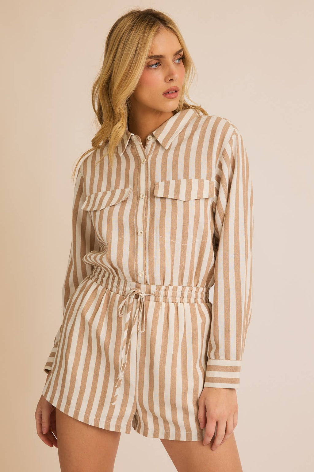 Long-Sleeve Button Down Romper