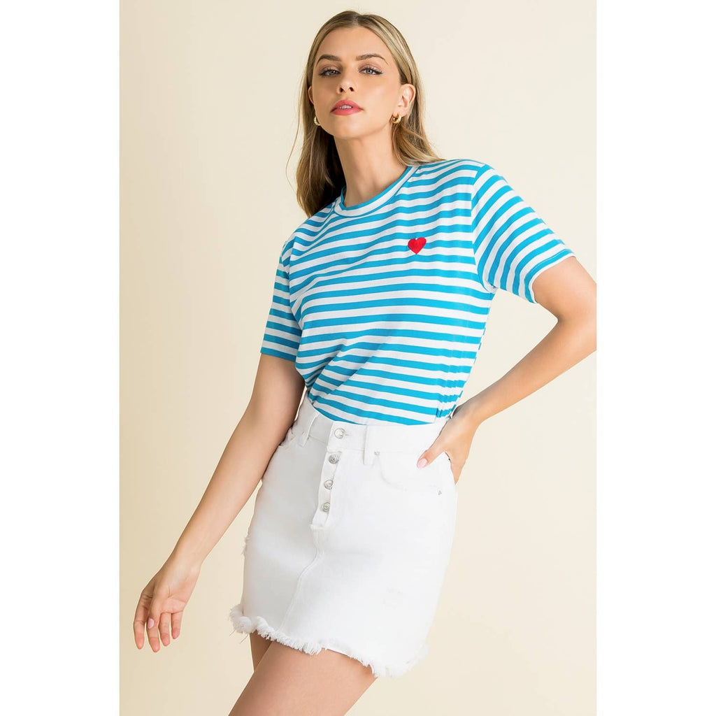 Blue Stripe Crew Neck Short Sleeve Shirt