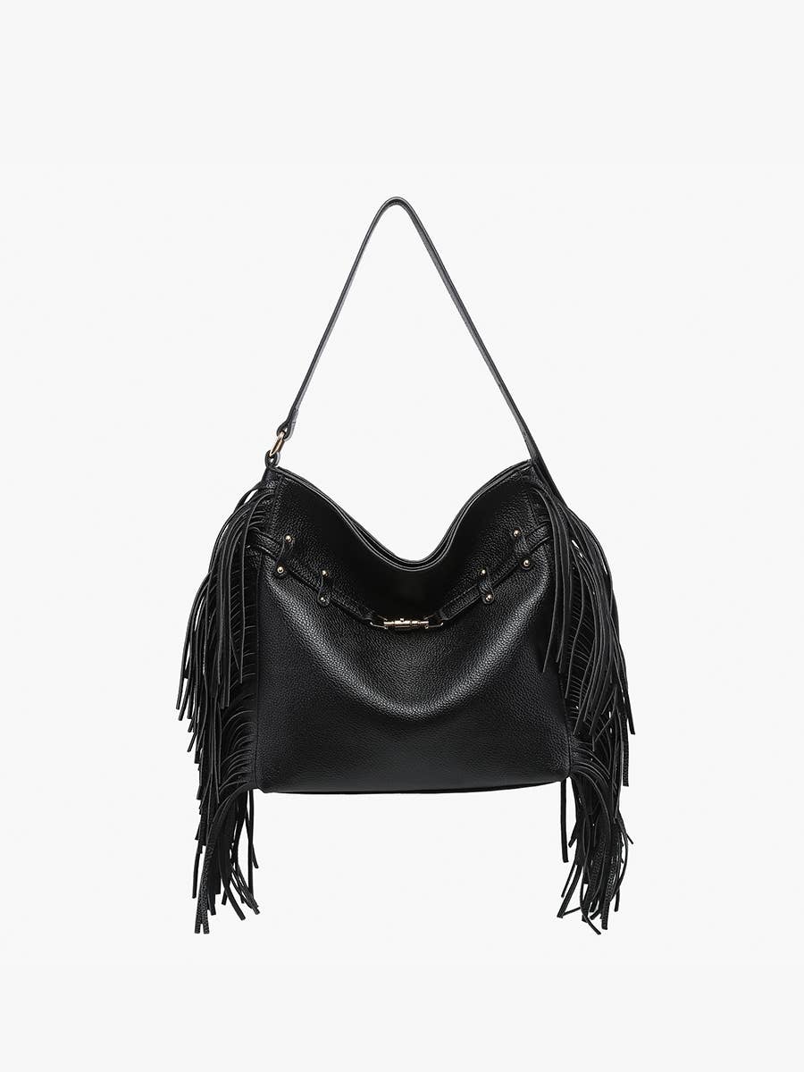 Side Fringe Satchel w/ Decorative Closure