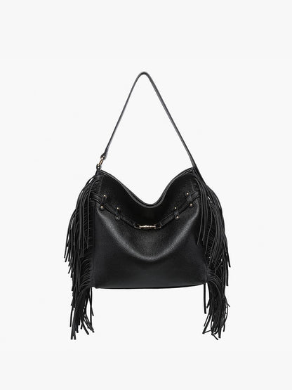 Side Fringe Satchel w/ Decorative Closure
