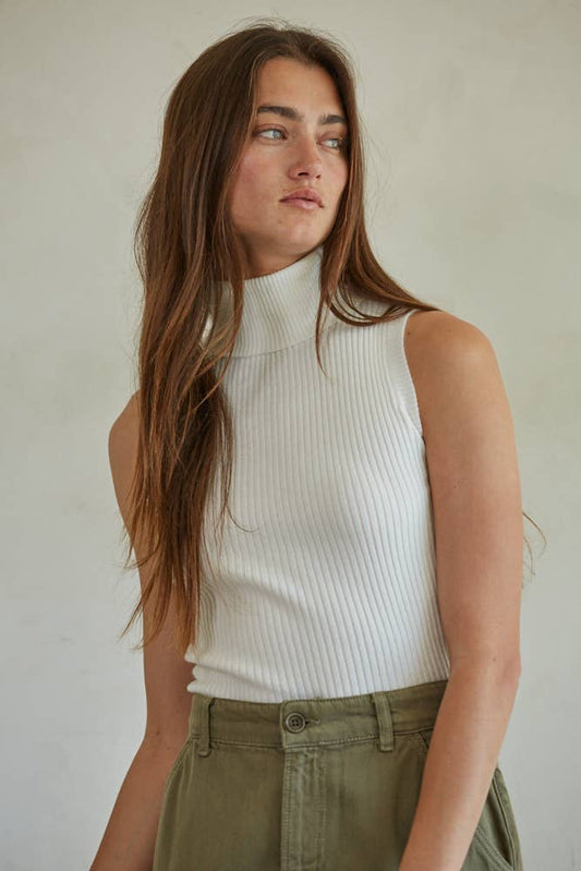 Knit Turtleneck Sleeveless Top