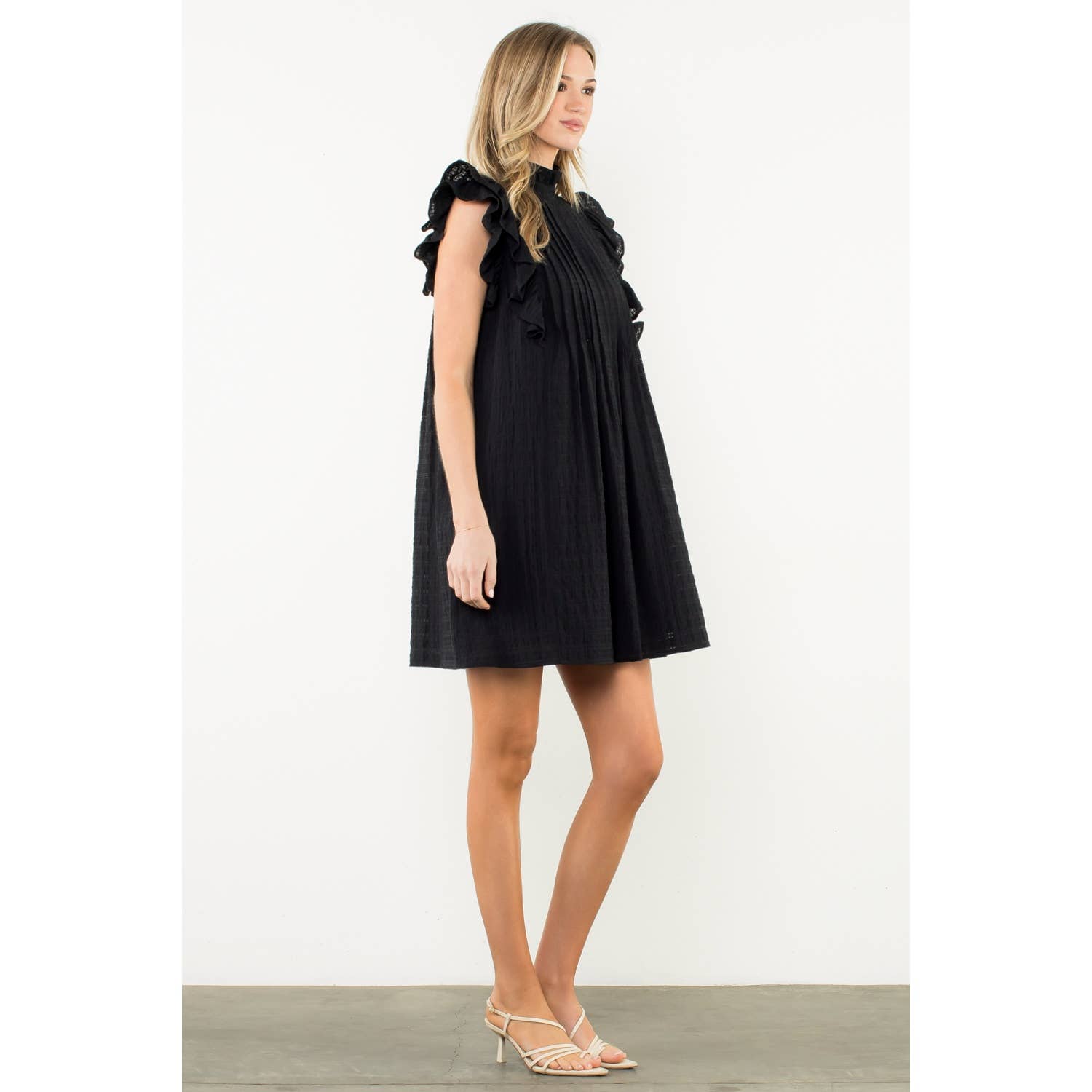 Flutter Sleeve Textured Dress