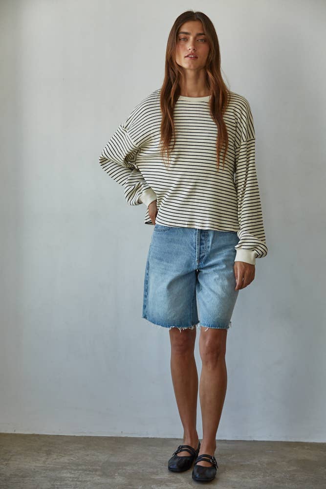 Knit Cotton Ribbed Crew Neck