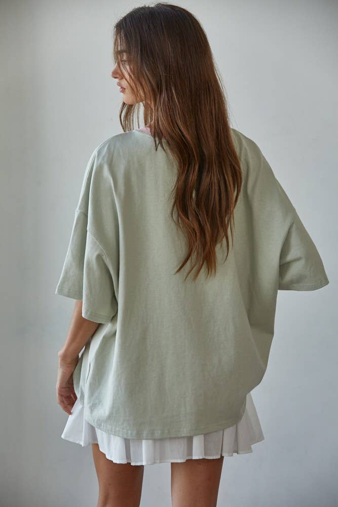 Oversized Contrast Crew Neck T-Shirt