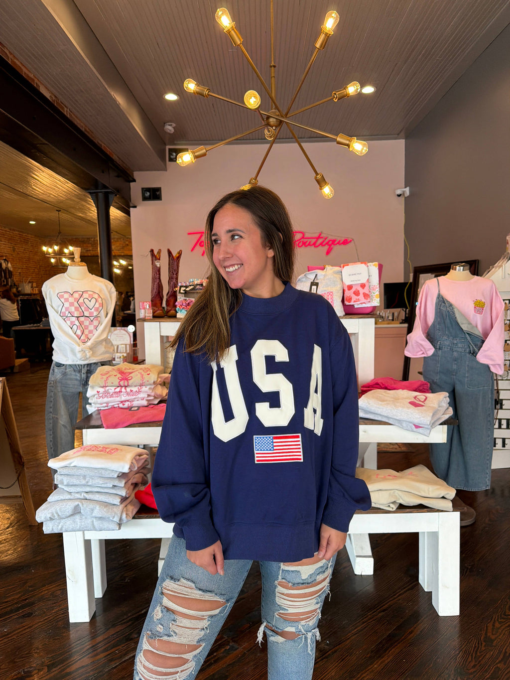 Navy USA 4th Of July Embroidered Mockneck 