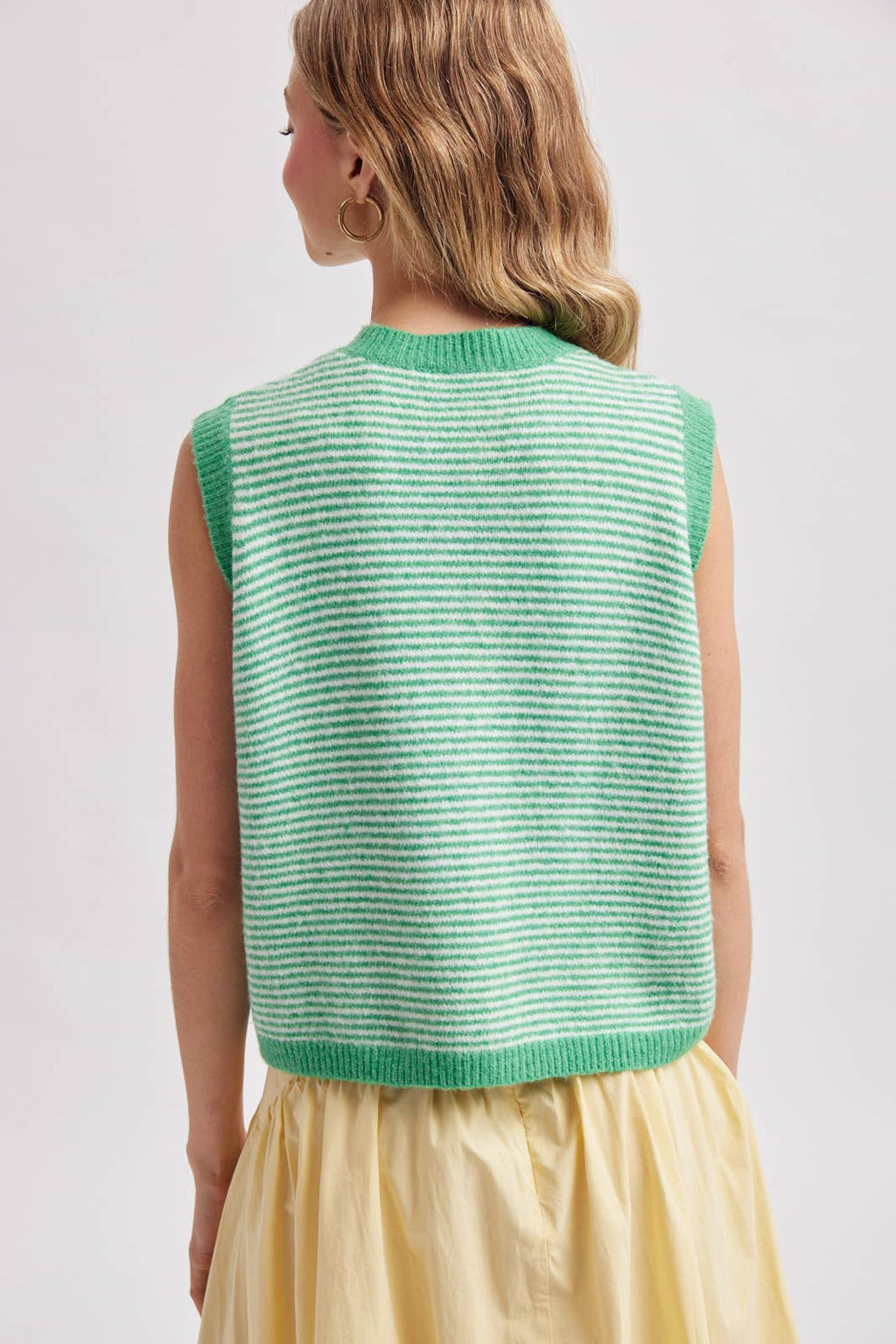 Green and White Striped Sweater Vest