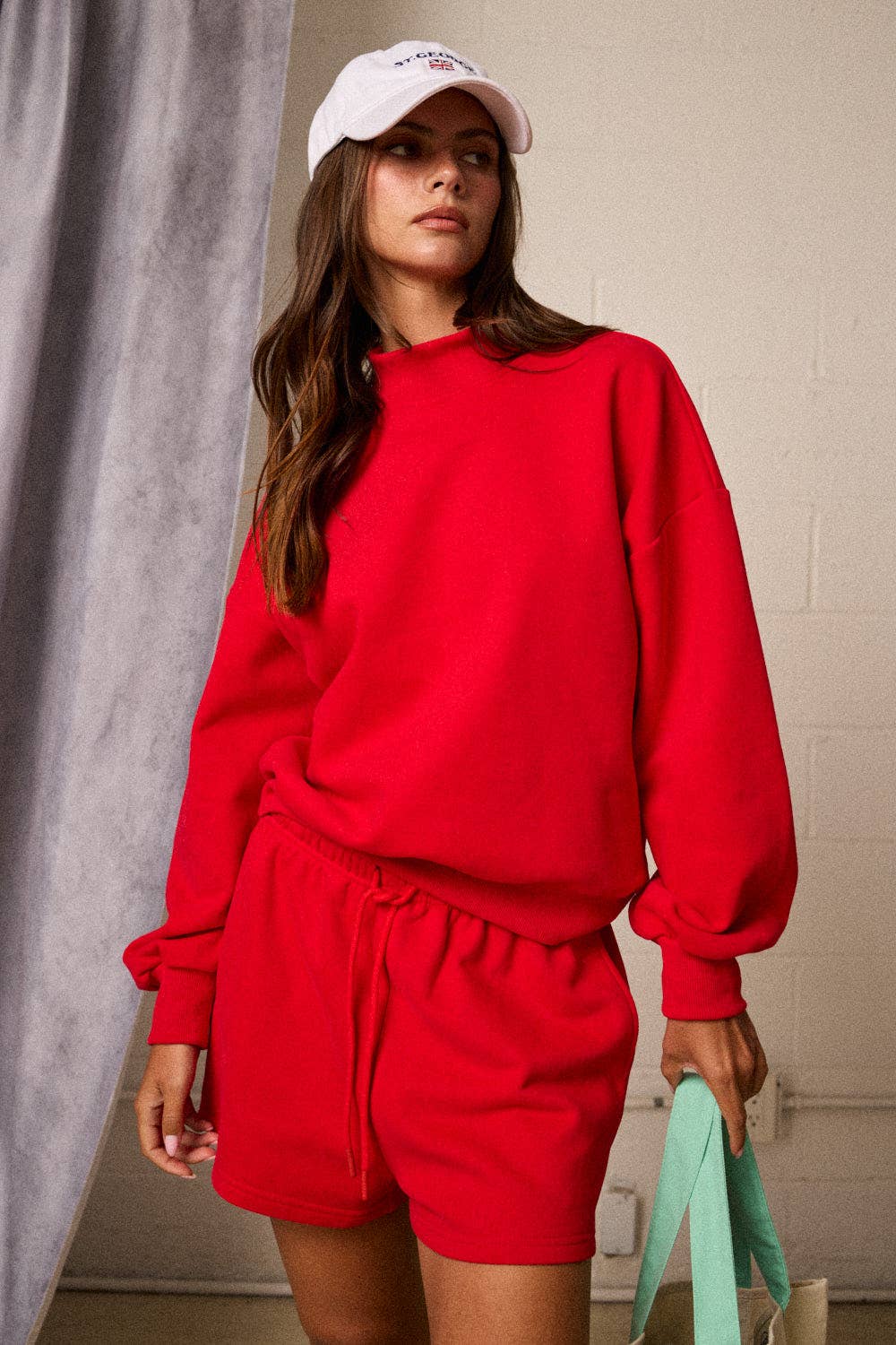 Red Mock Neck Lounge Set Top