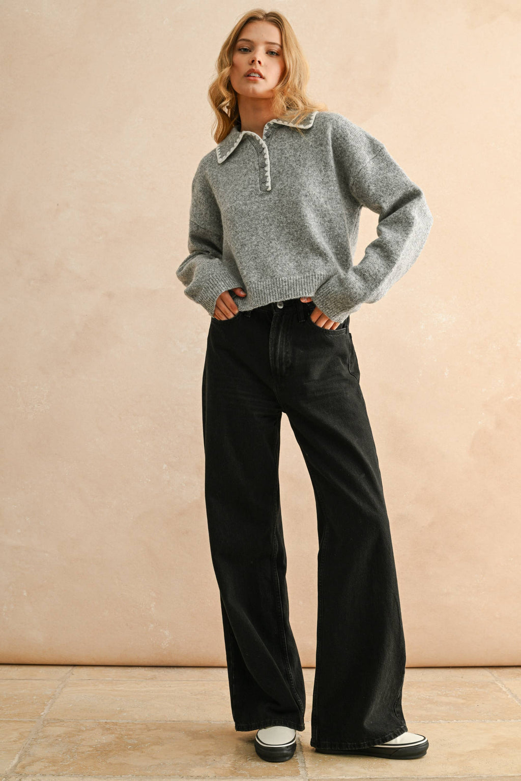 Stitch Detail Collared Sweater