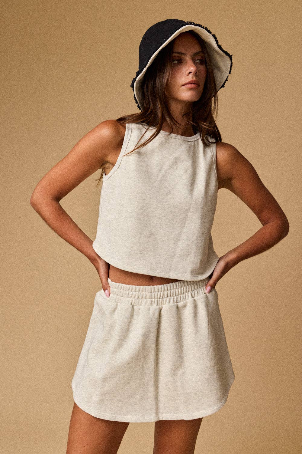 White Melange Terry Knit Set Skort