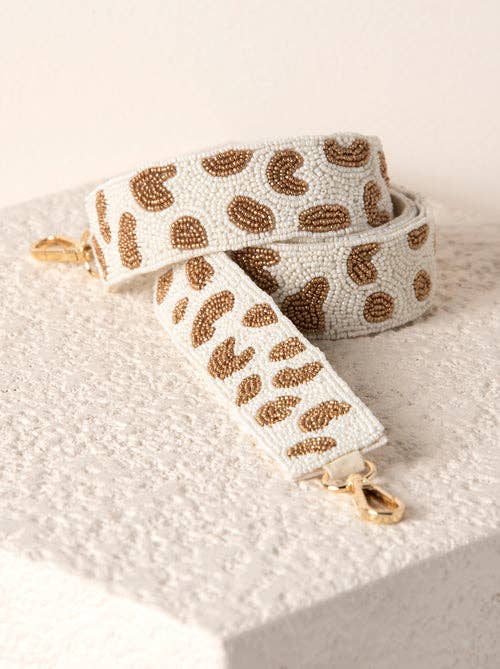 White/Gold Animal Print Beaded Bag Strap