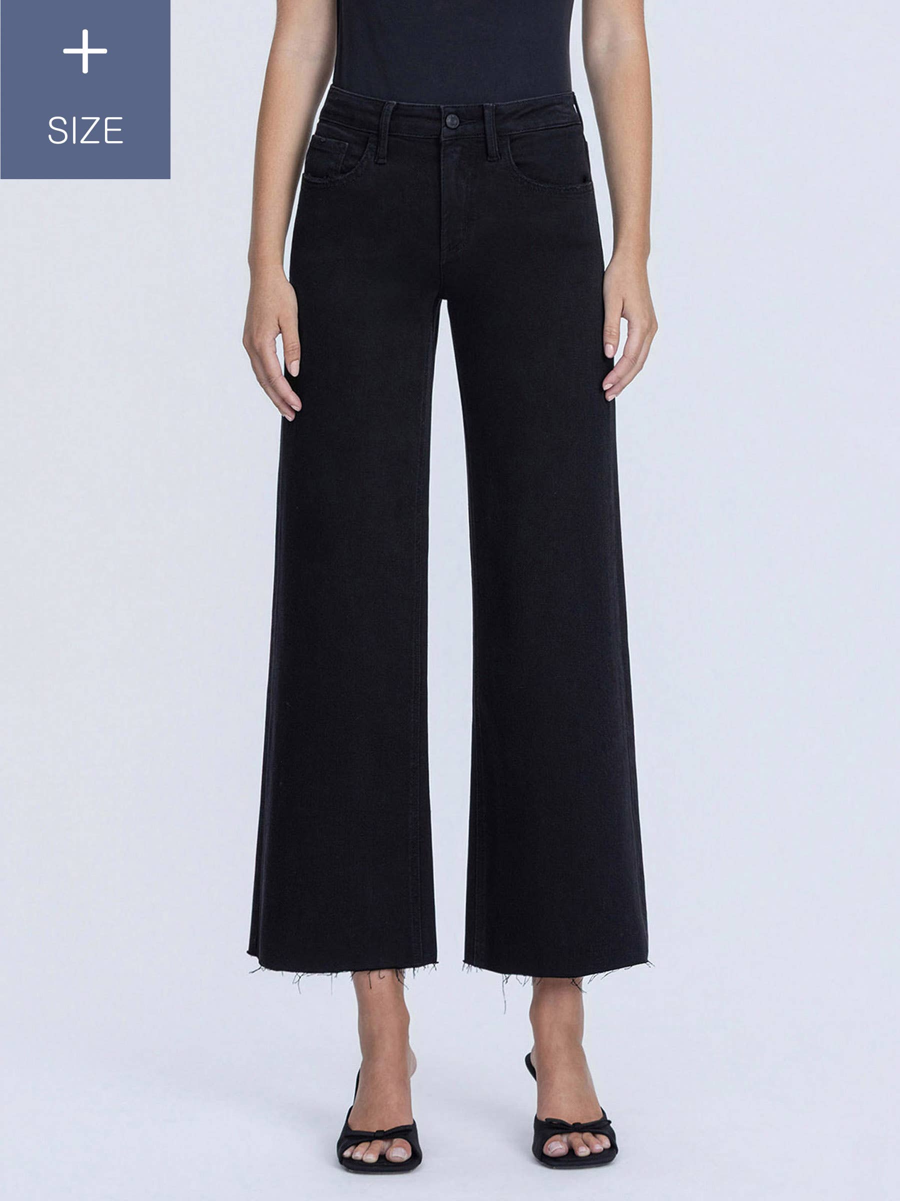 HIgh Rise Raw Hem Crop Black Wide Leg Jeans
