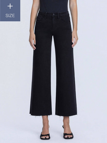 HIgh Rise Raw Hem Crop Black Wide Leg Jeans