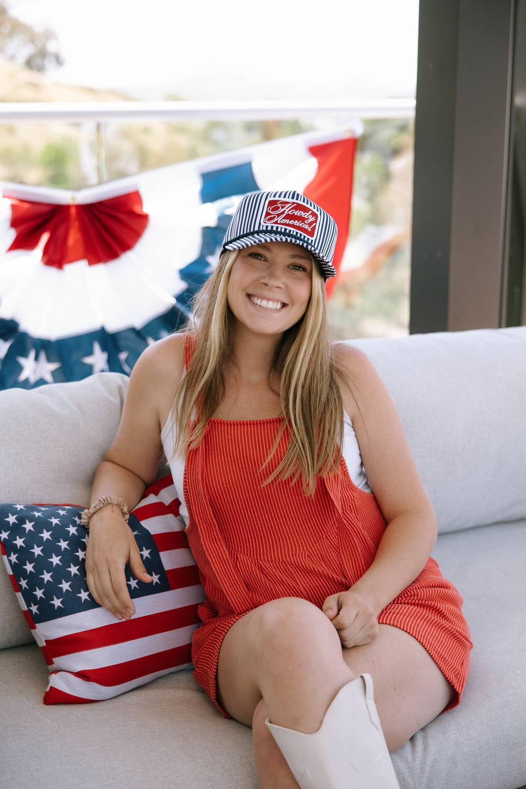 Howdy America Blue Striped Patch Hat