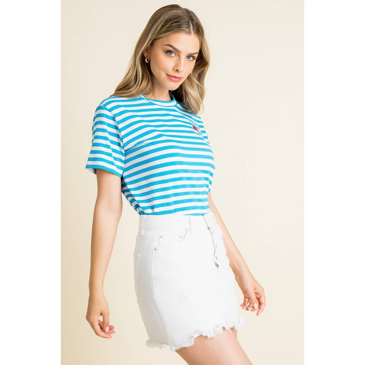 Blue Stripe Crew Neck Short Sleeve Shirt