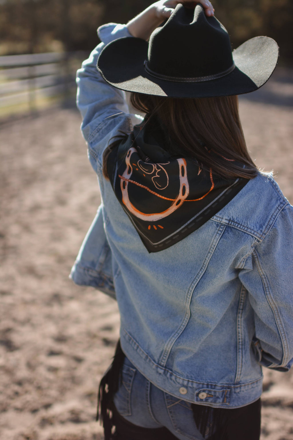 Navy Floral Horseshoe Cowgirl Scarf: 35x35 Western Mulberry Silk Wild Rag
