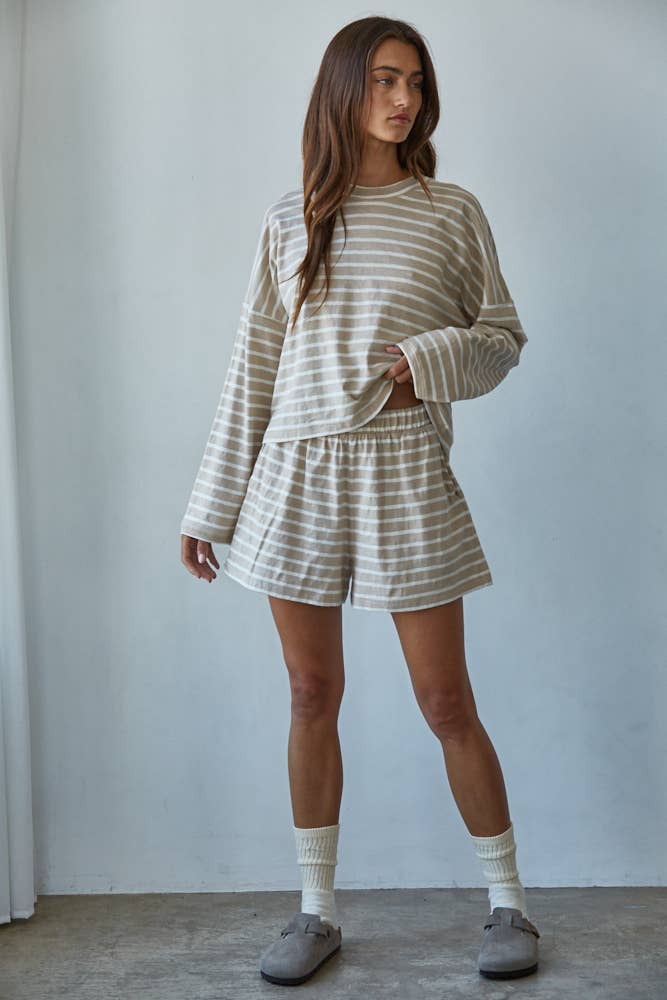 Striped Elastic Waist Shorts