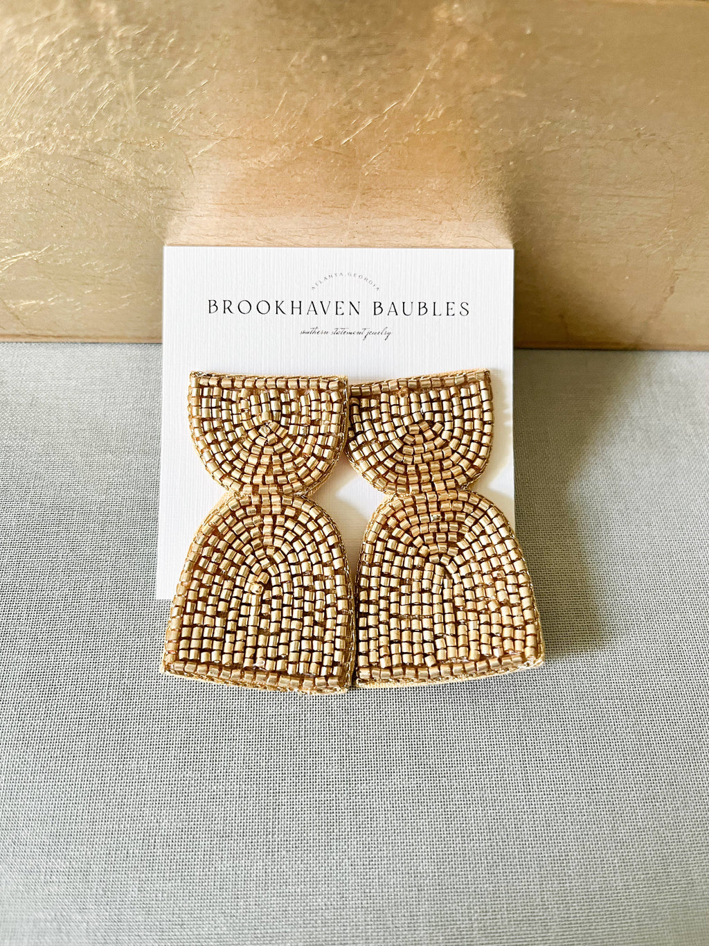 Metallic Geometric Arch Beaded Earring Silver and Gold 