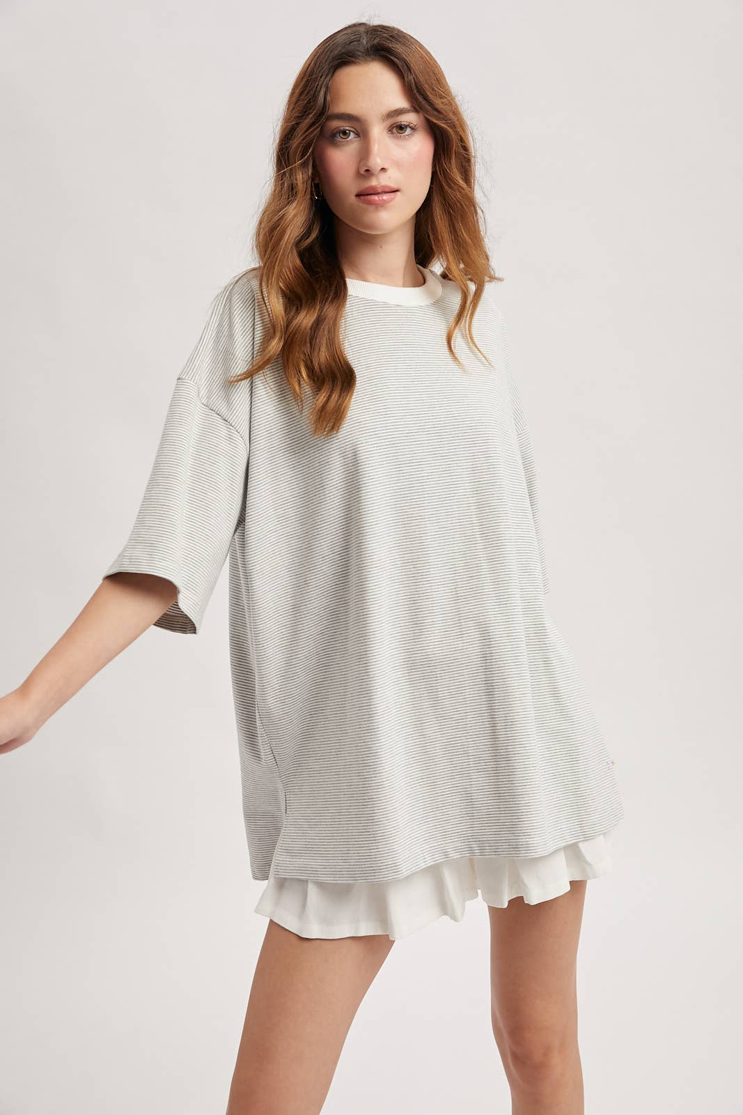 Oversized Striped Short-Sleeve Shirt