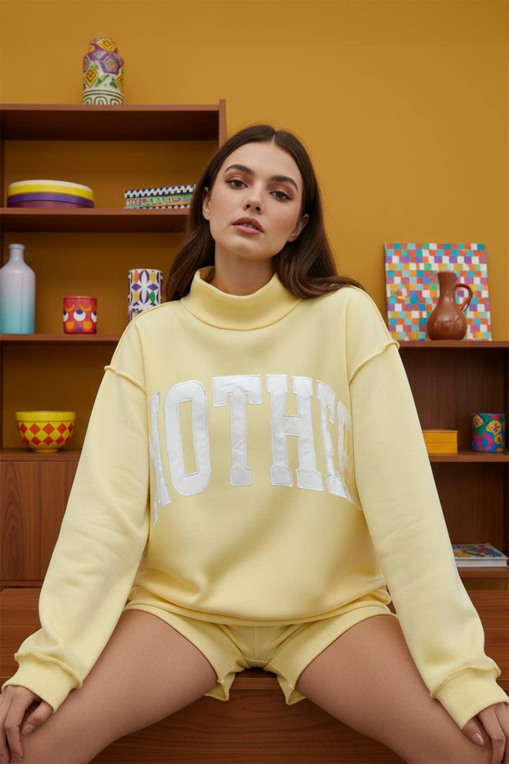 'MOTHER' Mock Neck Sweatshirt
