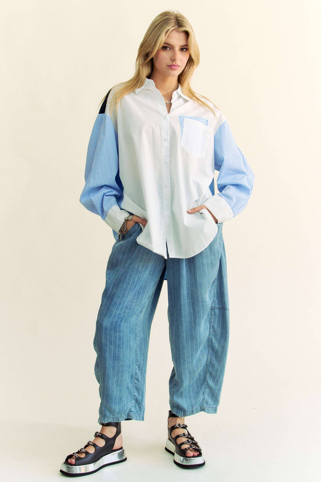 Abstract Stripe Button Down Shirt