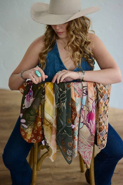 Branding Day Silk Western Cowgirl Wild Rag Scarf