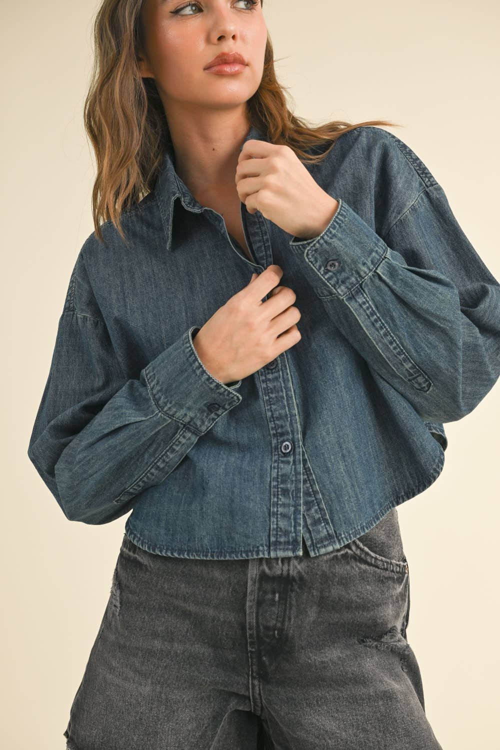 Cropped Denim Button Down