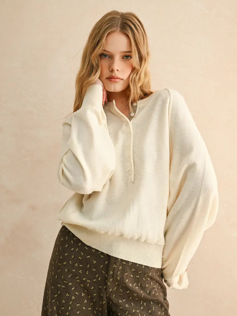 Half Button Front Sweater
