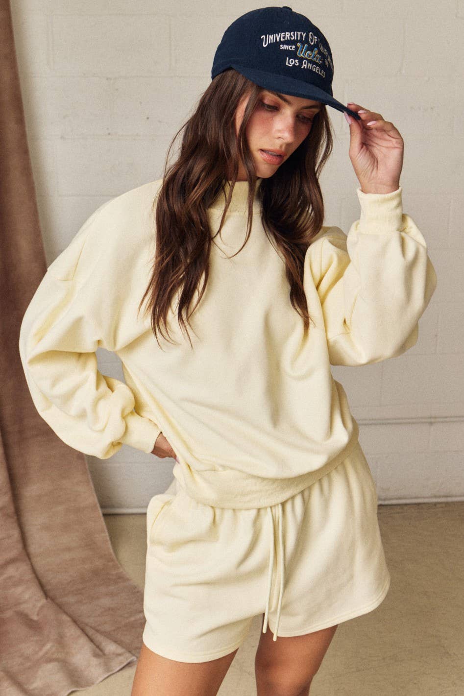 Butter Yellow Mock Neck Lounge Set Shorts
