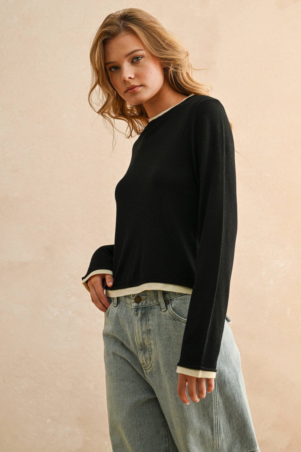 Black Long Sleeve "Layered" Knitted Top