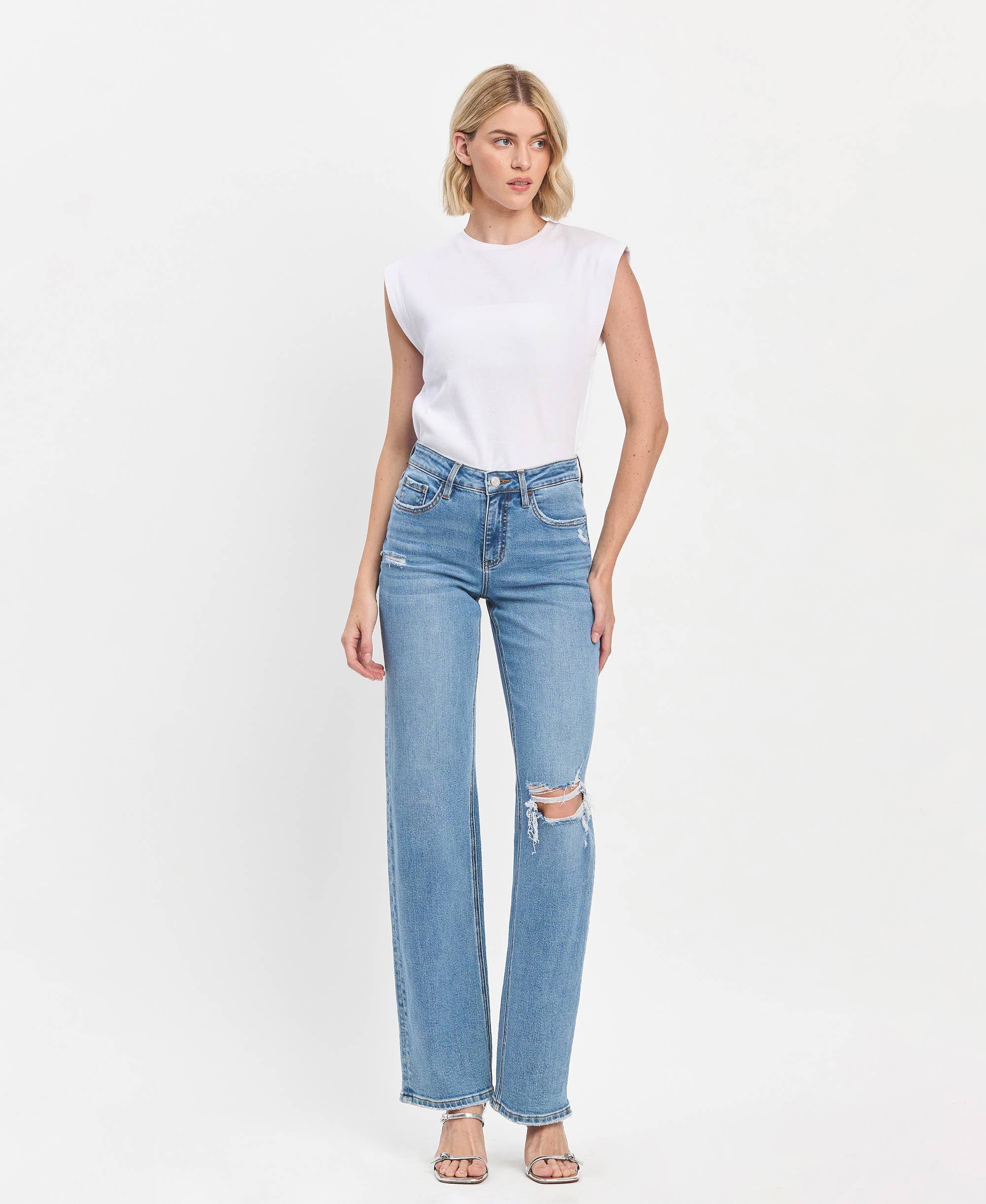 High Rise Full Length Slim Wide Jeans